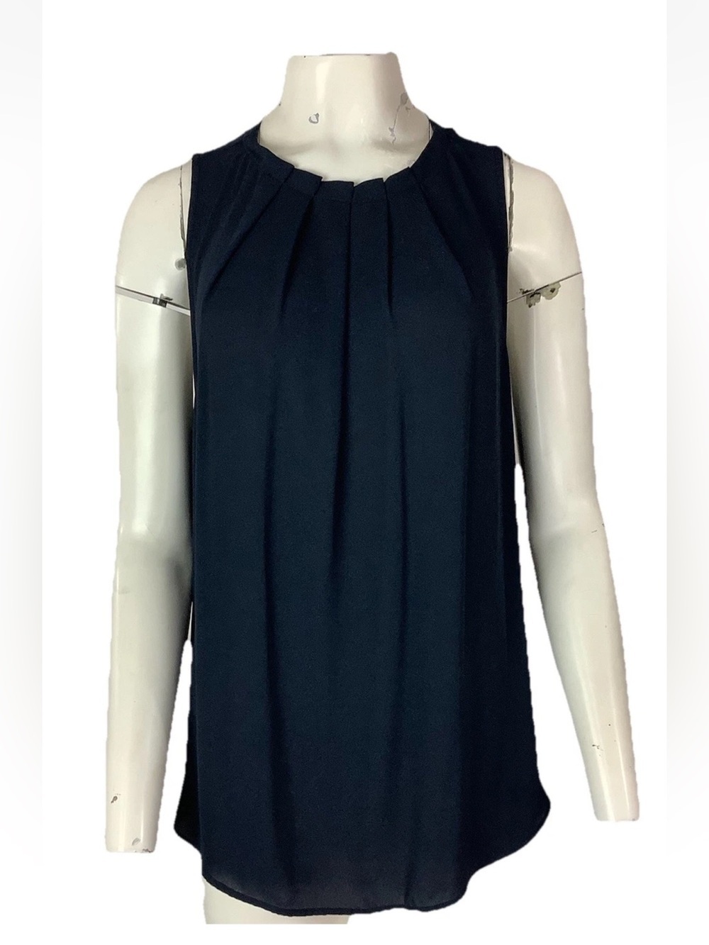 Ann Taylor Sz XL Sleeveless Pleat Chiffon Business Office Semi Sheer Top Blue